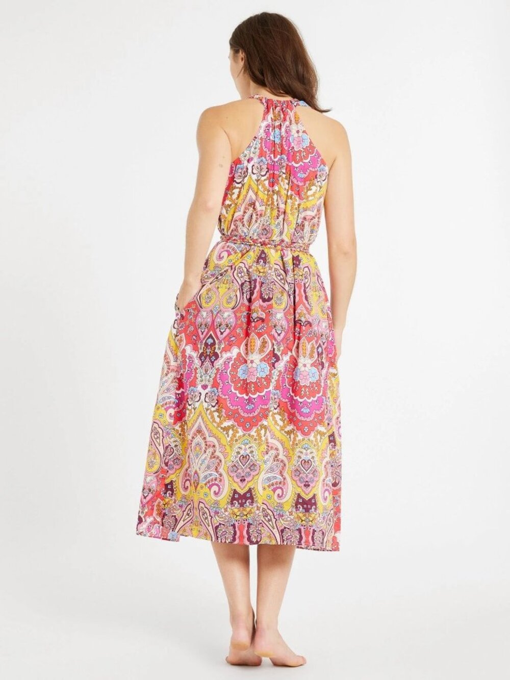 Mille Marilyn Paisley Halter Neck Full Skirt Midi Dress Cotton Medium EUC - Picture 3 of 13